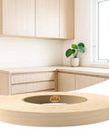 Birch Edge Banding Tape 0.75 Inch By 250 Foot Roll Pre Glued Iron On Wood Veneer with Hot Melt Adhesive in a modern kitchen.