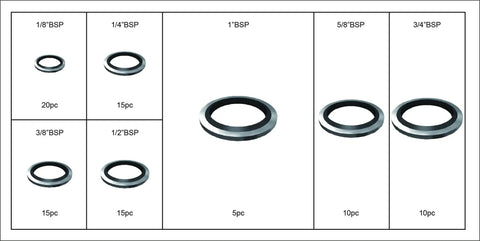 Bonded Seal Washer Assortment Kit With BSP Dowty Fit, 90-Piece High-Pressure Gasket Set, various BSP sizes