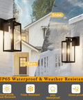 Two Pack Black Outdoor Wall Lanterns with Clear Glass Shade for Entryway Porch and Doorway Exterior Wall Sconces E26 Bulbs