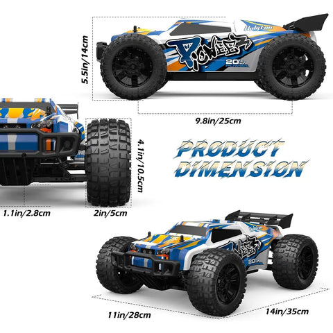 Beast 1:10 Scale High Speed RC Car With LED Shell Lights 4x4 Off Road Monster Truck dimensions shown with labeled measurements