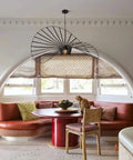 Room with Black Vintage Chandelier With Straw Hat Shape Pendant Light, D39 Dope Boho Modern Farmhouse Ceiling Fixture.