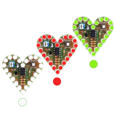 Totally Heart Shaped DIY LED Light Kit Set With Flashing LEDs Soldering Practice Project In Red Green White Three Color PCB Kit