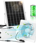 Solar Exhaust Fan With 24000mAh Battery And 25W Panel for Day And Night Use shown with fan, solar panel, and battery