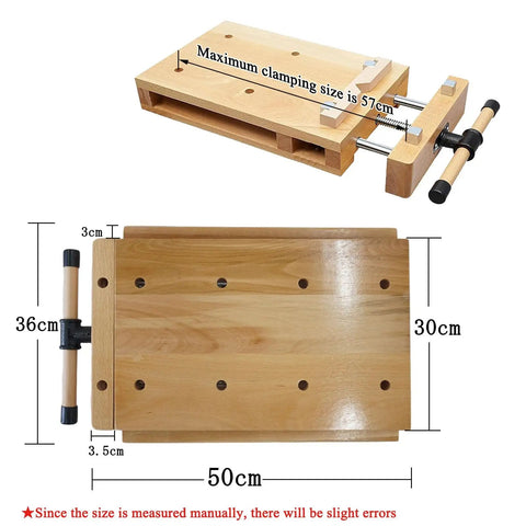 Rock Solid Portable Woodworking Vise And Straight Up Adjustable Bench Table With Hardcore Steel Clamps For Garage Studio Home Workshop Or Shop Diy Uses, beech wood top, dimensions 50cm x 30cm.