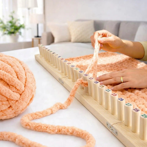 46 Inch Wooden Chunky Yarn Loom For Blankets With Numbered Pegs No Fuss Easy To Use Knitting Loom For Beginners And DIY Enthusiasts