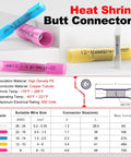 AIRIC heat shrink butt connectors for 22-16 AWG; insulated copper tubular splices, multi-color 100-piece pack