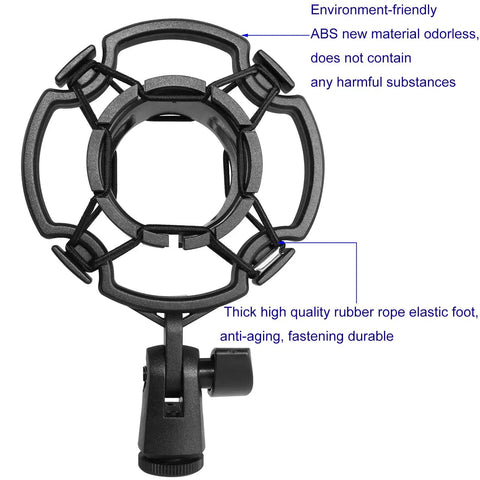 Universal Black Microphone Shock Mount for 42-46mm Microphones, Pro-Grade Anti-Vibration Studio Clip Holder, ABS Material
