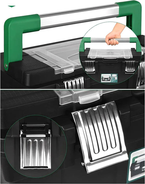 Beefy High Capacity Plastic Tool Box With Lift Out Organizer Tray Durable Storage Case For Tools Heavy Duty Tool Kit Organizer