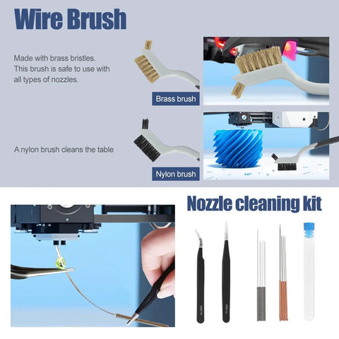 All-In-One 42Pcs 3D Printer Tools Kit For Post-Print Finishing And Cleanup, showing brass and nylon brushes
