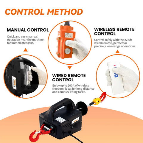 All In One Electric Hoist Winch 1500W Portable Power Lift And Pull Utility For 110V Shops control methods illustration