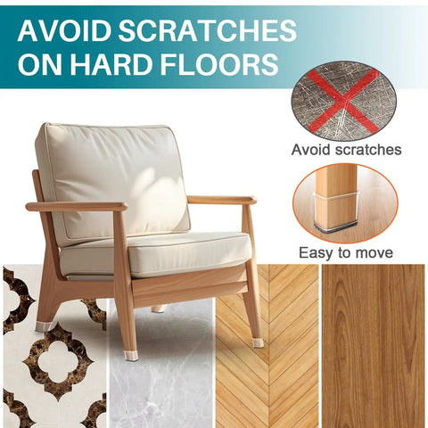 24 Pcs Rectangle Chair Leg Floor Protectors Silicone Felt Pads for Hardwood Floors on chair, showing scratch prevention