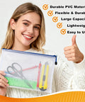 Smiling person holding a Large Mesh Zipper Pouch from 5 Pack Grab And Go Waterproof Clear Storage Pouches with tools inside.