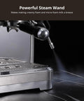 Top Shelf Home Espresso Machine With Built In Conical Burr Grinder 15 Bar Pump Dual PID Temp Control And Auto Milk Frother 85 Oz Tank steam wand in action.