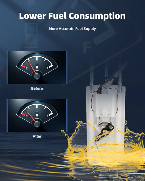 Image showing fuel gauge before and after with Electric Fuel Pump Module Assembly For Chevy GMC CK Series Trucks 1997 1998 1999 2000
