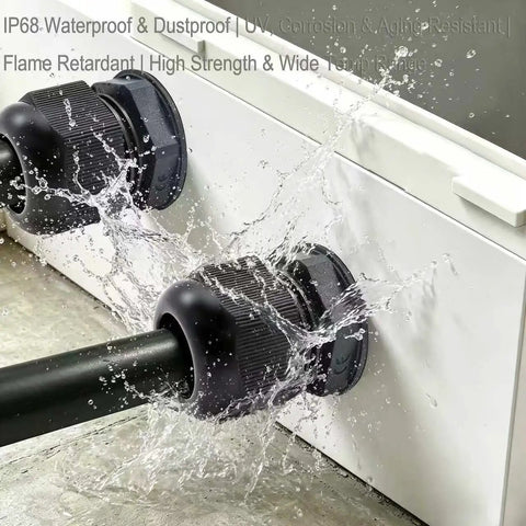 Waterproof 40 Pack Half Inch Cable Glands Pass Through Cord Grip Connector Kit showing water resistance on enclosure