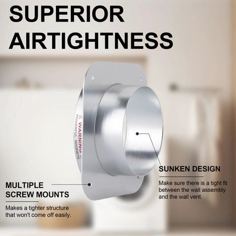 DV180 magnetic dryer vent coupling, front view, silver metal with wall-mount plate