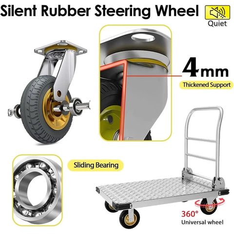 Kickass Heavy Duty Folding Flatbed Dolly With Six Inch Swivel Wheels Smooth Rolling Steel Hand Truck Designed For No Sweat Garage Moves And Everyday Load Hauling