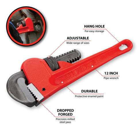Heavy Duty Adjustable Straight Pipe Wrench 8 Inch With 1 Inch Jaw Capacity Grips Like A Boss Durable Enamel Finish