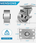 Industrial Casters Set Of 4 With 3 Inch By 1.25 Inch Cast Iron Wheel And Steel Frame, Heavy Duty Brakes, Up To 1400 Lb Capacity, dimensions