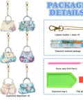 Detailed view of Six Piece Double Sided Diamond Painting Keychain Kit Set For Beginners And Adults with tools and bag.