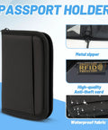 All In One Travel Organizer Passport Holder With RFID Blocking, ten pocket wallet with metal zipper and waterproof fabric