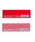Tamper-evident security tape label, red with SECURITY SEAL and a serial-number box.
Tamper-evident tape with OPEN VOID pattern and a serial-number label.