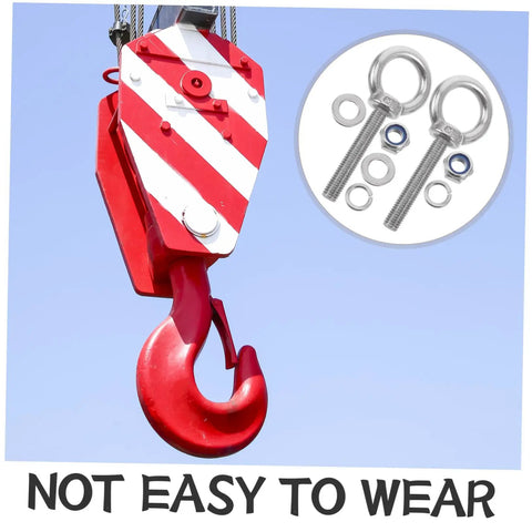 Stainless Steel Extended Eye Bolt M10x60 With Ring Hardware Kit For Heavy Duty Lifting And Outdoor Use Includes Flat Washer, Spring Washer, And Nut Reliable Corrosion Resistant Ring Eye Screw installed on crane hook