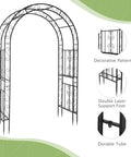 Sturdy Black Steel Garden Arch For Outdoor Weddings And Party Decor, with decorative pattern, durable tube, and support foot.