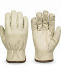 Front and back view of 12 Pair Large Leather Work Gloves Tough-As-Nails Heavy Duty For Industrial And Residential Jobs With Split Cowhide Leather Keystone Thumb