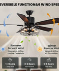 Dope 52 Inch Farmhouse Ceiling Fan With Light And Remote showing reversible airflow and 6 wind speeds, black rustic industrial style.
