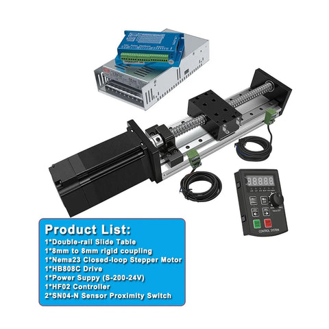 Nema 23 Linear Motor Kit Featuring 80Mm Wide Cnc Sliding Table And Badass Double Rail Stage Built Tough For Heavy Duty Projects With Zero Hassle Setup, includes motor and control components.