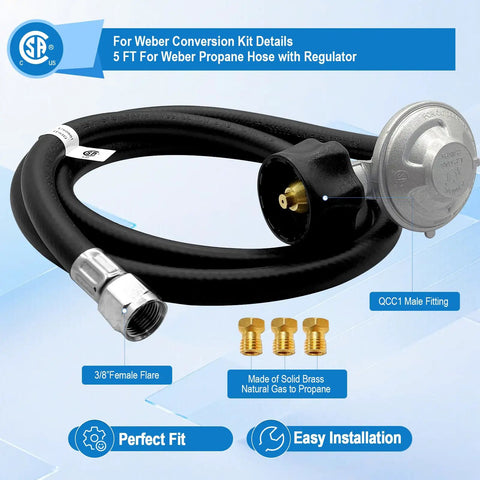 Gas To Propane Conversion Kit For Spirit II 310 315 E310 E210 Grills With 5Ft Regulator Hose showing components