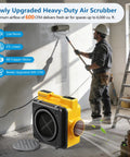 Heavy Duty 600 CFM Negative Air Machine With 4 Stage Filtration operating in a construction site with a worker painting walls.