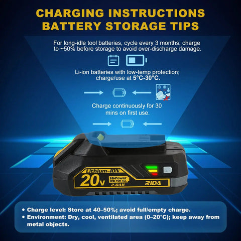 Cordless Drill Kit With 20V Power Half Inch Metal Chuck 355 InLb Torque 2Ah Battery And Fast Charger charging instructions