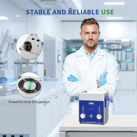 Next Level Dual Frequency Ultrasonic Cleaner With 2 Liter Tank For Jewelry Glasses Watches And Coins Featuring 60 Watt Heating Timer, shown with foot mats.