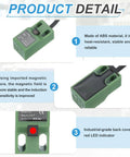Three Pack SN04 N Inductive Proximity Sensor 4mm Sensing Range DC 6-36V 200mA NPN NO in green ABS housing with red LED