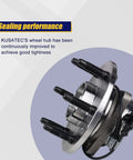 Front Wheel Bearing And Hub Assembly Fits Cadillac Escalade ESV EXT AWD Chevy Avalanche Silverado Suburban 1500 Tahoe 4WD 6 Lug With ABS Bulletproof Replacement shown with bolts and ABS cable