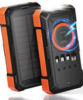 Dual view of Ultra High Capacity Solar Power Bank On The Go 49800mAh With 22.5W Quick Charge And 15W Wireless, showing solar panel and cables