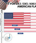 Heavy Duty 5 Ft Flag Pole Kit With 3x5 American Flag For Outdoors showing size compatibility with 2x3, 3x5, 4x6 flags.