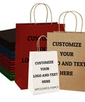Custom Logo Gift Bags Kraft Paper With Handles Set Of 100 Double Sided Color Printing In Six Color Options Three Sizes