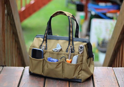 Wide Mouth 14 Inch Tool Bag Gear Bag For Plumbers Electricians And DIY Handymen With Heavy Duty 900D Polyester Build Also Great