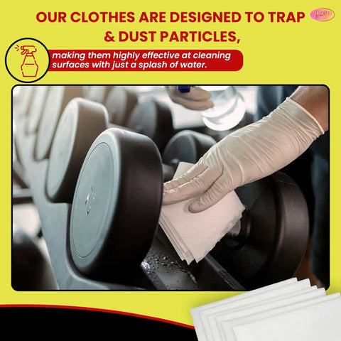 Gloved hand using Microfiber Glass Cleaning Cloths Set, 6-Pack, Lint-Free And Reusable For Windows, Mirrors, And Glass Surfaces on weights.