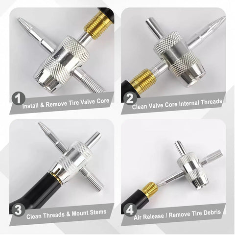 4 In 1 Valve Core Removal Tool For Cars Motorcycles And Bikes Universal Tire Stem Tool For Removing And Installing Valve Cores