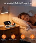 Woman sleeping next to All In One 5W Fast Magnetic Wireless Charger Stand For iPhone 12 13 14 15 16 17 AirPods And Watch MagSafe Dock 3 In 1 Grab And Go Charge Station For Home Office Desk on bedside table