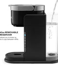 Side view of Barista Style Single Serve Coffee Maker With Built In Milk Frother For Hot Or Iced Lattes And Cappuccinos, Three Brew Sizes, Two Oz Shot Button, Works With Any K Cup Pod, Black showing 42 oz removable reservoir being filled with water.