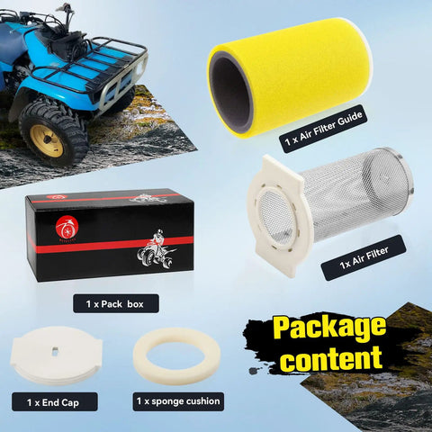 Air Filter, Guide, and End Cap Kit for Big Bear 350, Moto-4 250/350, Timberwolf 250, Kodiak 400 ATV Models 1987-2000