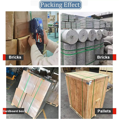 Automatic Electric Strapping Machine With 4000mha Battery For 1/2 To 5/8 In PP PPT Straps used on cardboard boxes and pallets.