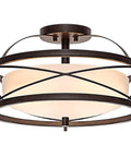 Semi Flush Mount Ceiling Light For Farmhouse Hallway And Kitchen, Retro Vintage Metal Cage Drum Fixture With E26 Base, Bronze Finish
