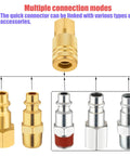 Front view of Milosline eight-piece air hose connector kit with brass and chrome fittings, 1/4 inch quick-connects.