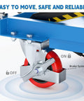 Double Scissor Lift Cart With 50 Inch Lift Height And 330 Lb Capacity featuring non-slip pad and brake system on red PU wheel